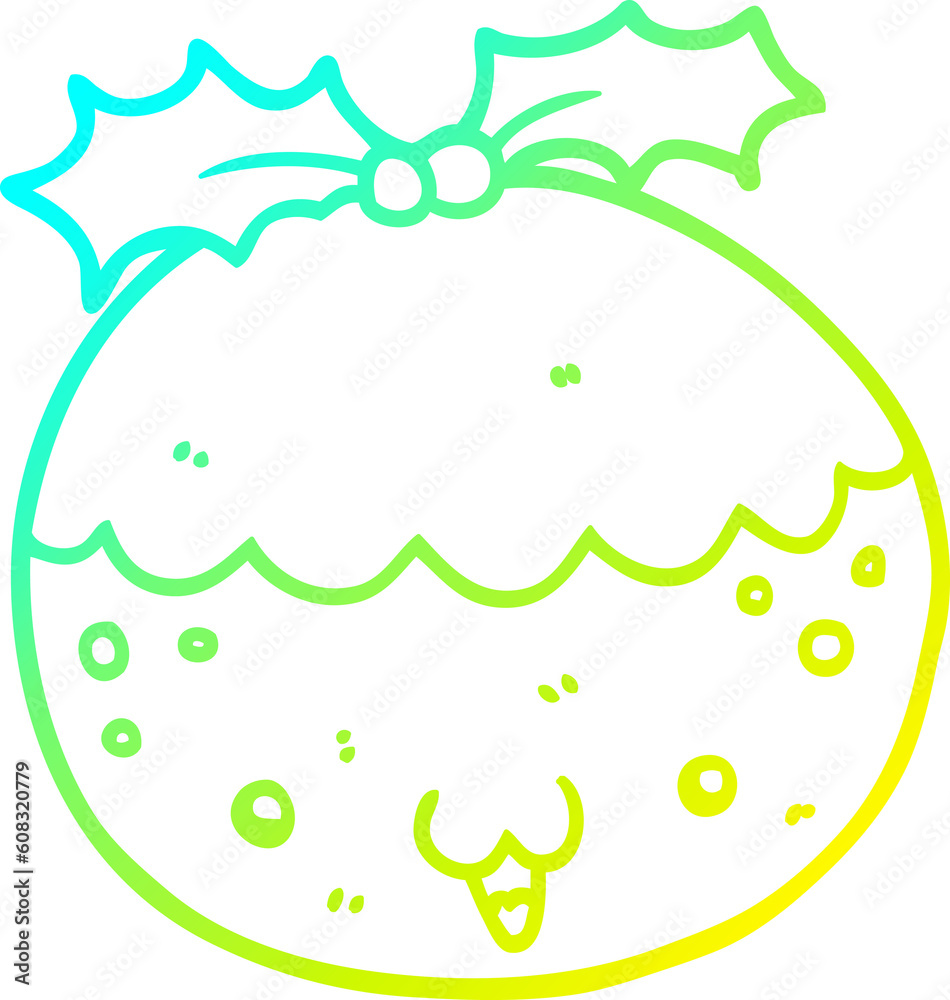 cold gradient line drawing of a cute cartoon christmas pudding cold gradient line drawing of a cute cartoon christmas pudding
