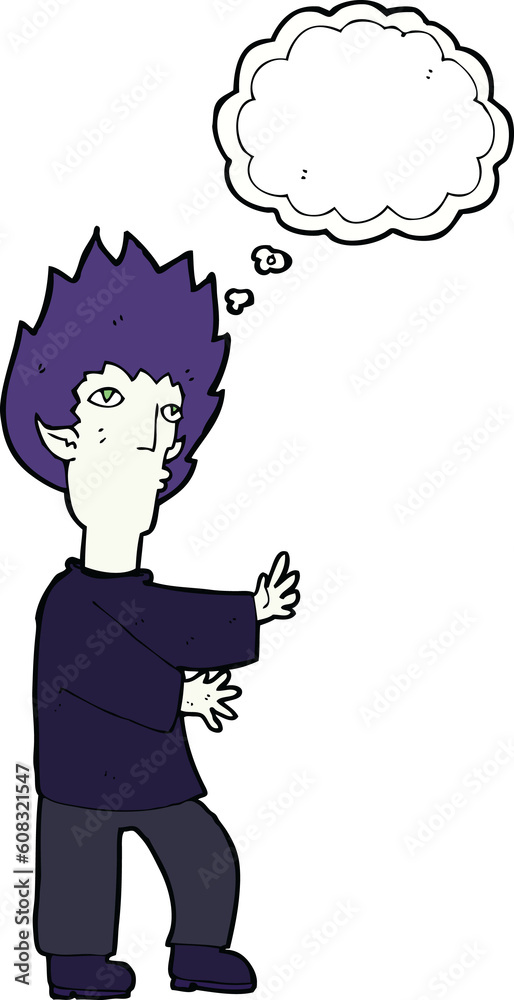 cartoon vampire man with thought bubble