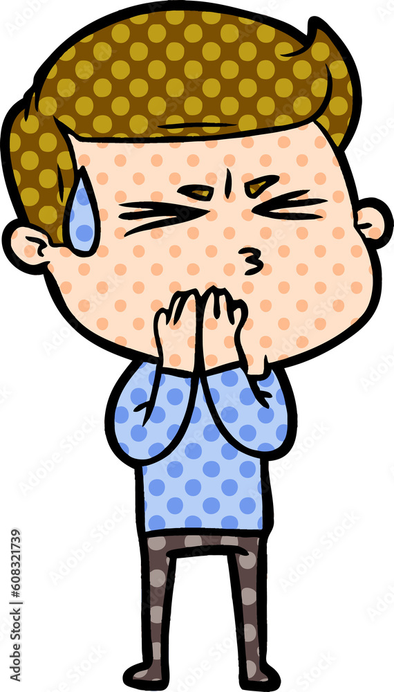 cartoon man sweating