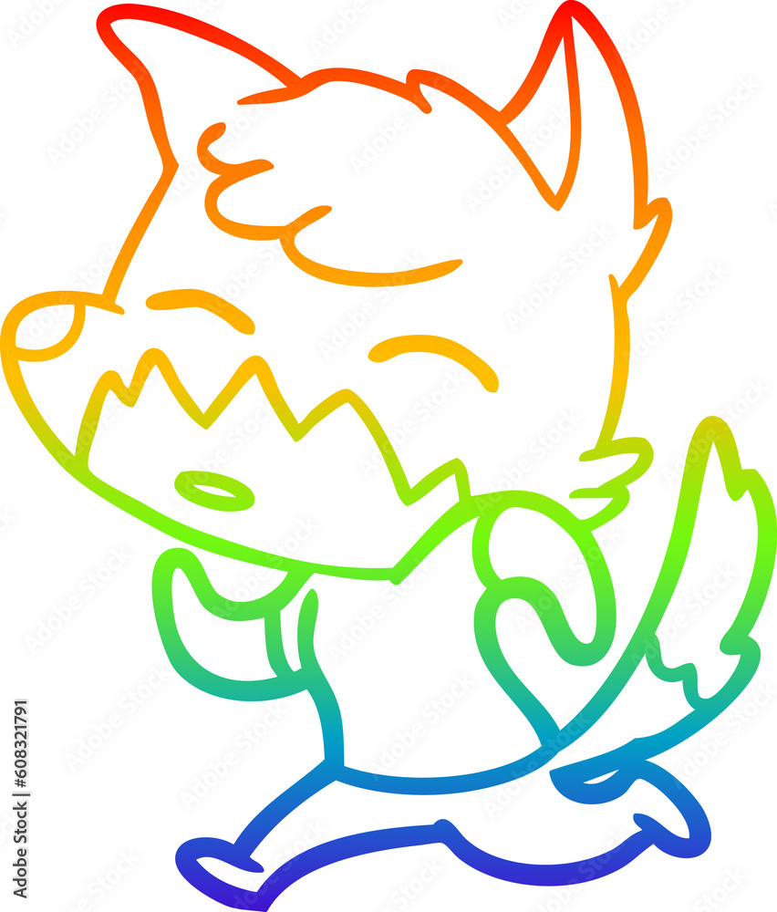 Fototapeta premium rainbow gradient line drawing of a cartoon fox