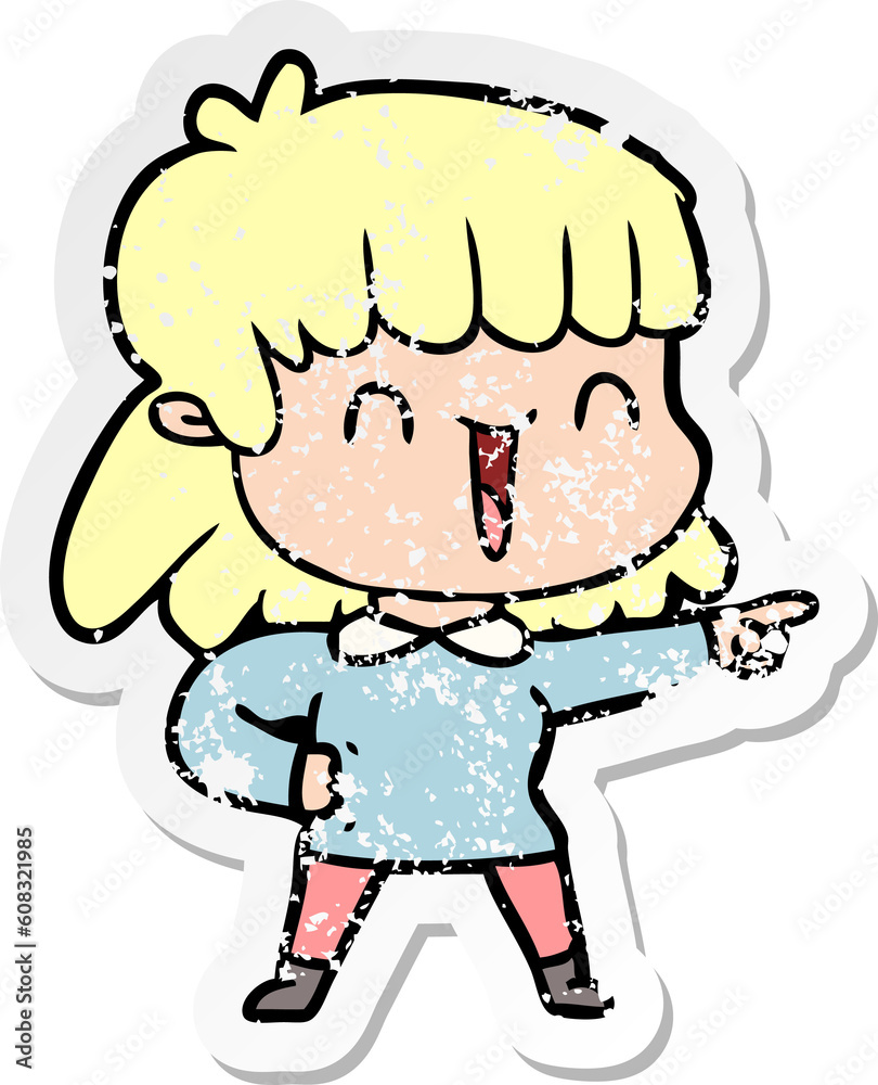 distressed sticker of a cartoon woman