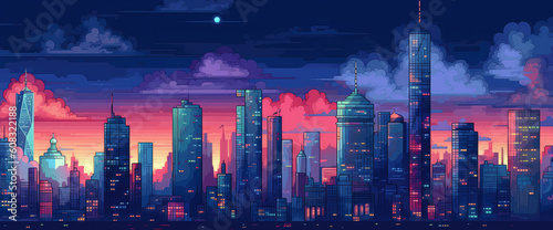 Night city in New York City. game-pixel art style like in old games, like old 8-bit games