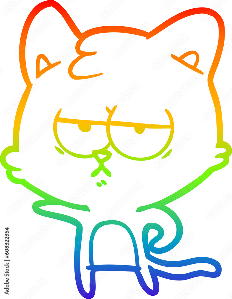 rainbow gradient line drawing of a bored cartoon cat rainbow gradient line drawing of a bored cartoon cat