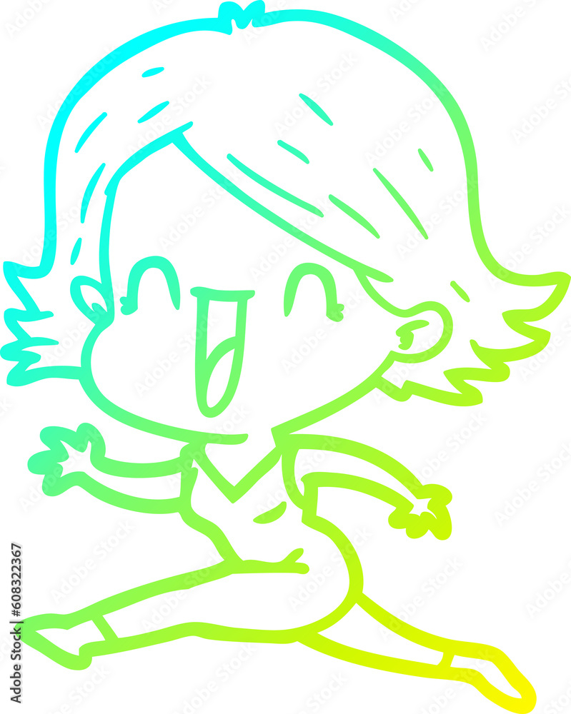 cold gradient line drawing of a cartoon happy woman cold gradient line drawing of a cartoon happy woman
