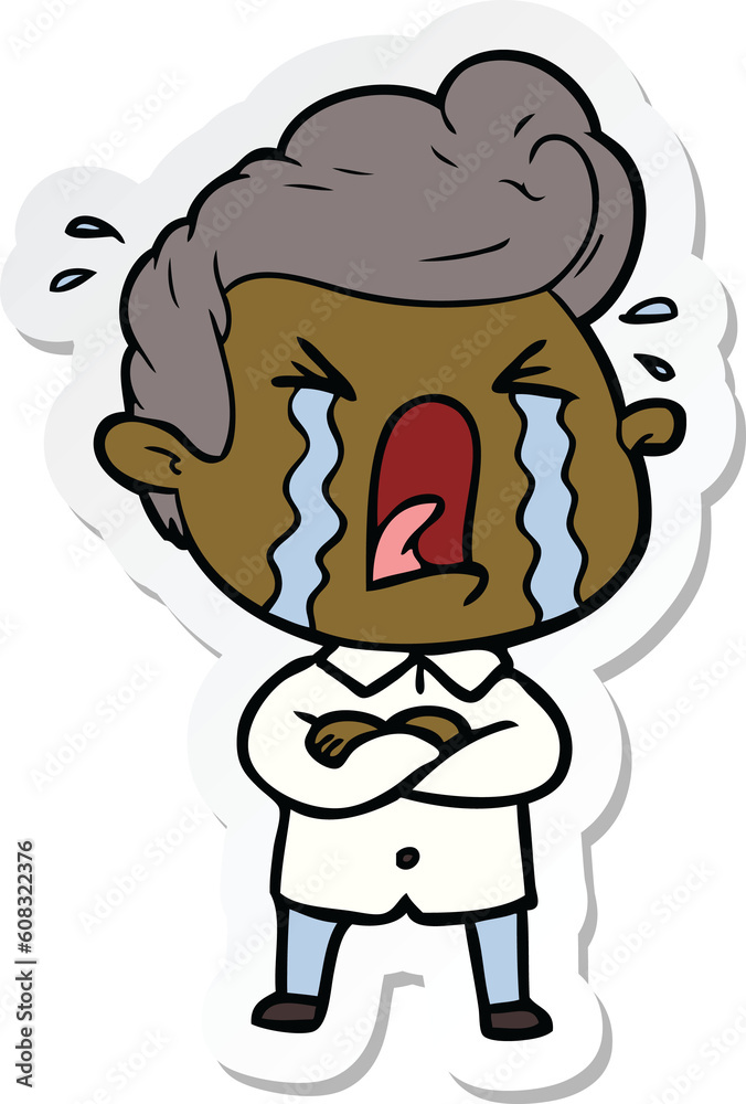 sticker of a cartoon crying man sticker of a cartoon crying man