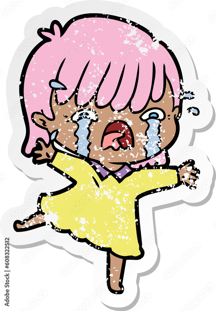 Obraz premium distressed sticker of a cartoon girl crying