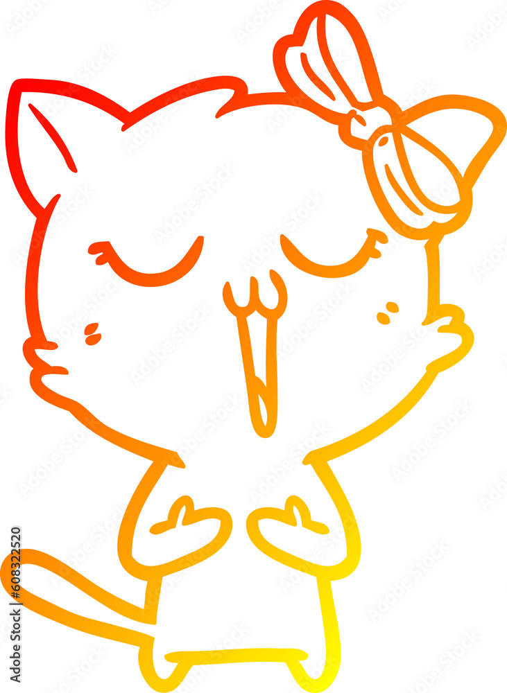 warm gradient line drawing of a cartoon cat