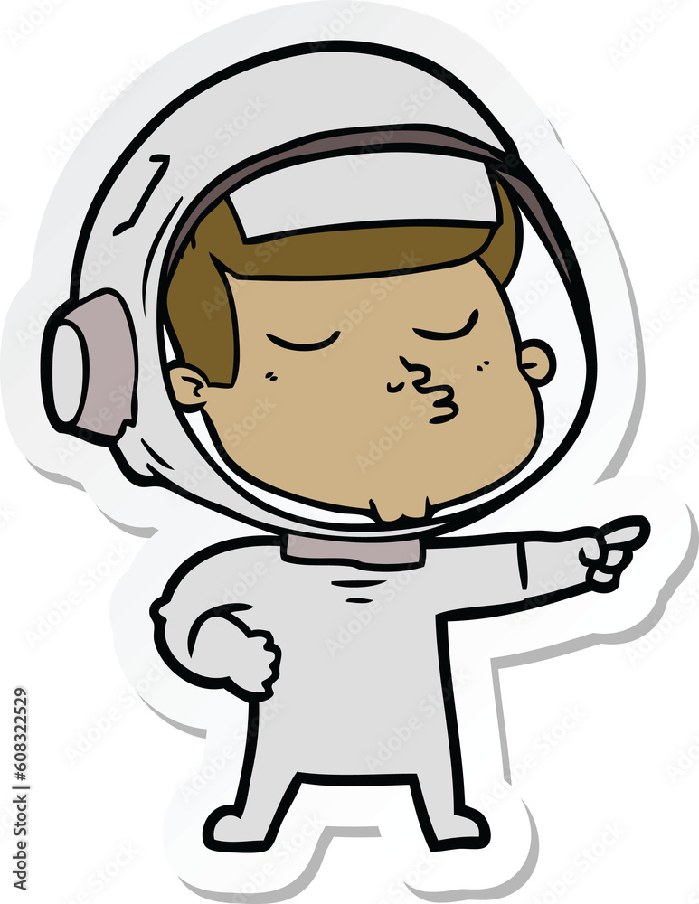 sticker of a cartoon confident astronaut