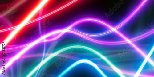 3d render abstract panoramic neon background with glowing made with generative ai © AKS Studio
