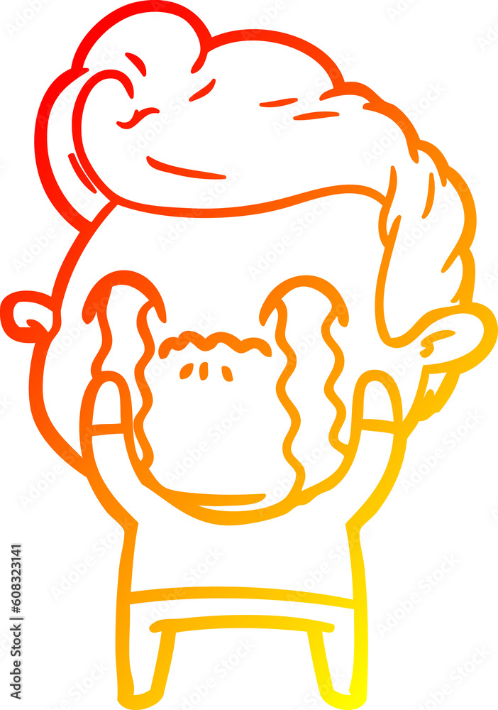 warm gradient line drawing of a cartoon man crying warm gradient line drawing of a cartoon man crying