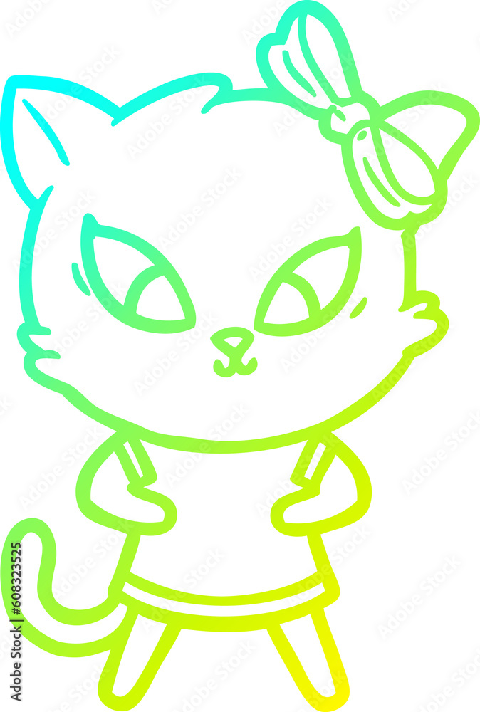 cold gradient line drawing of a cartoon cat cold gradient line drawing of a cartoon cat
