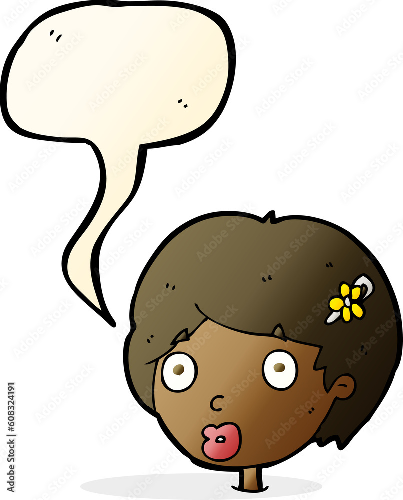 cartoon surprised female face with speech bubble cartoon surprised female face with speech bubble
