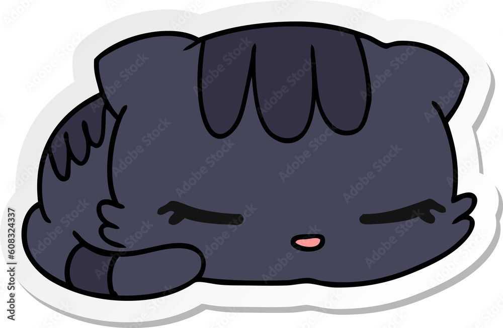 sticker cartoon illustration kawaii cute sleeping kitten
