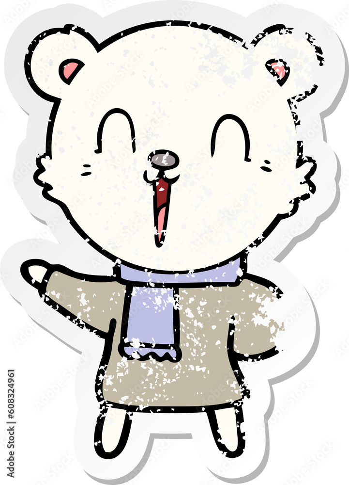distressed sticker of a happy cartoon polar bear distressed sticker of a happy cartoon polar bear