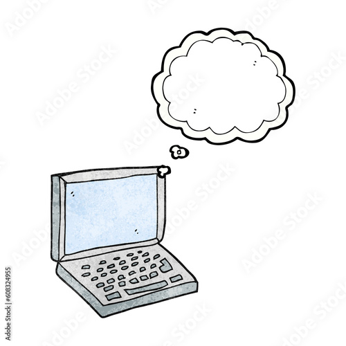 freehand drawn thought bubble textured cartoon laptop computer