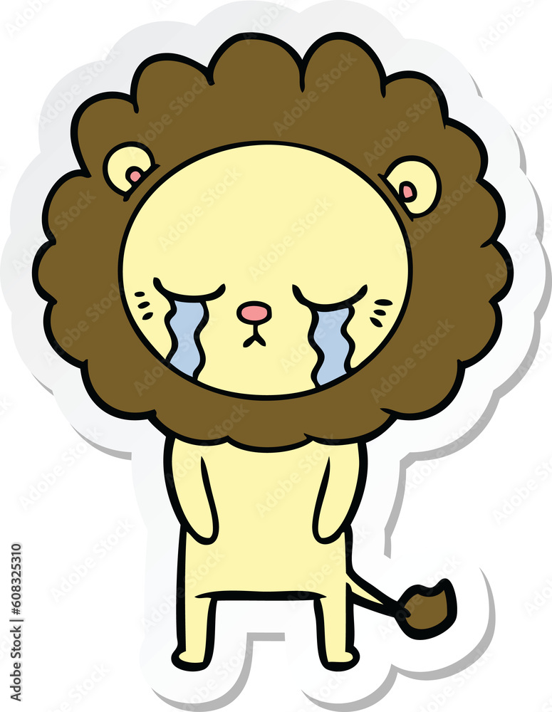 sticker of a crying cartoon lion sticker of a crying cartoon lion