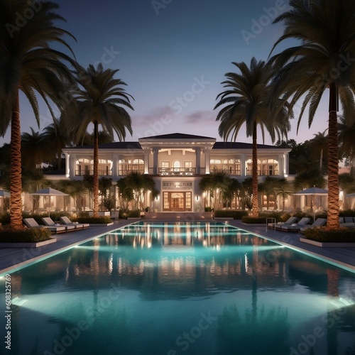 Opulent Southern Poolside Resort. Generative AI © Muhammad