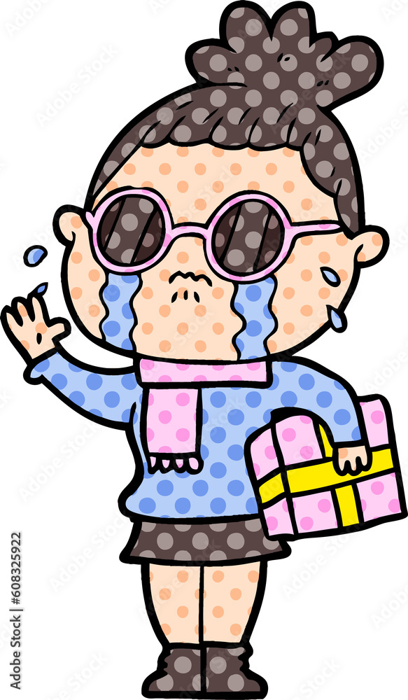 cartoon crying woman wearing spectacles