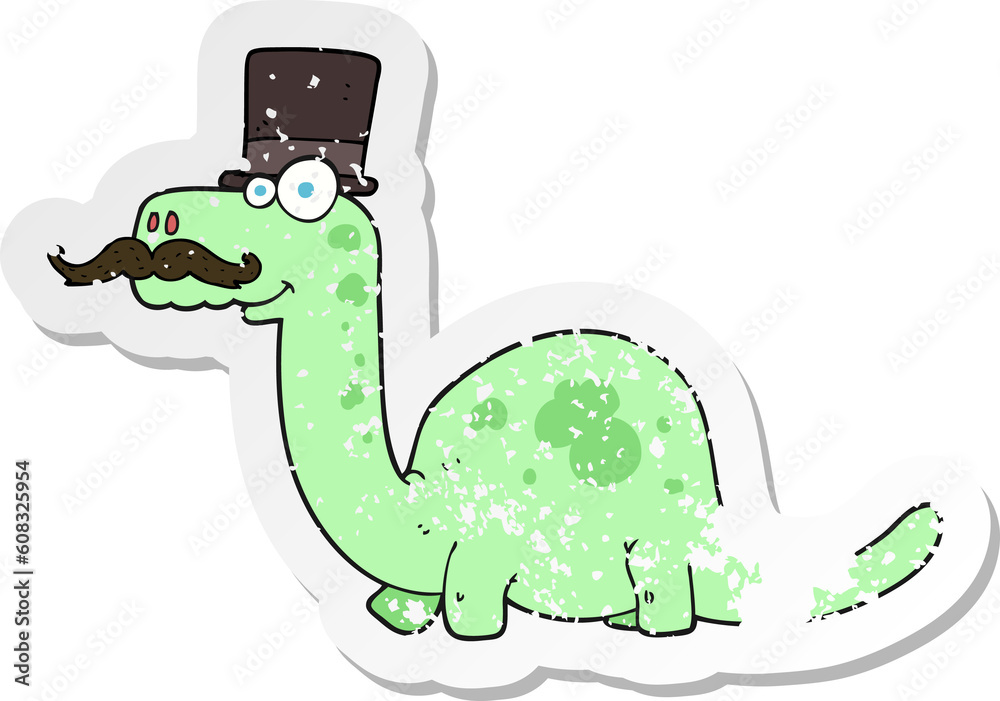 retro distressed sticker of a cartoon posh dinosaur