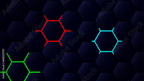 Hexagonal abstract metal background with light.Abstract futuristic polygon of dark blue background template design