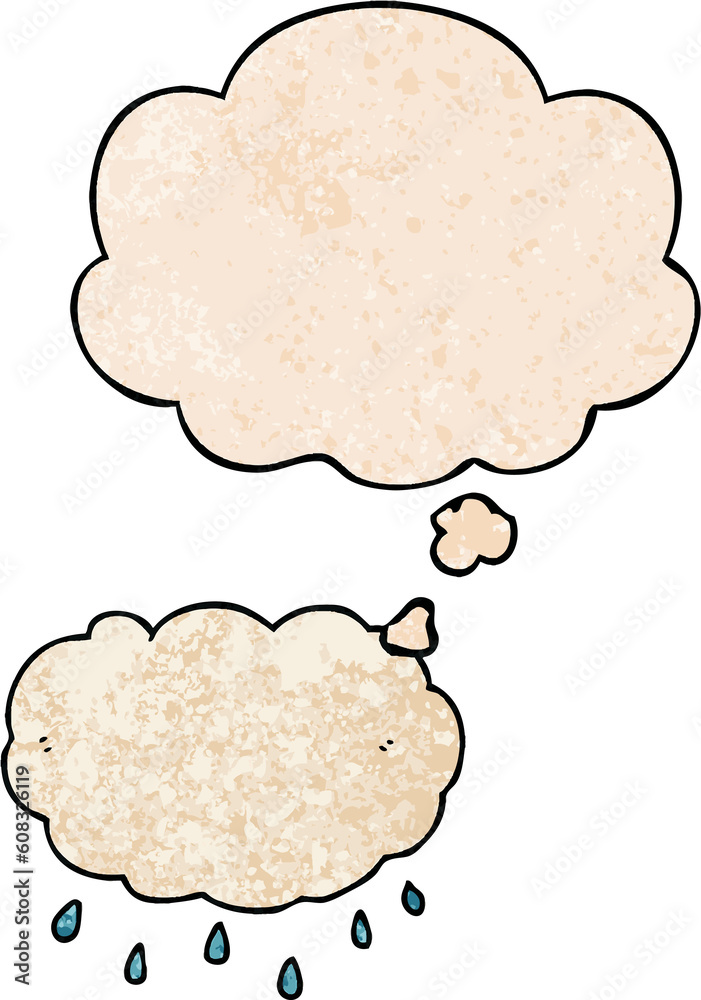 cartoon rain cloud with thought bubble in grunge texture style cartoon rain cloud with thought bubble in grunge texture style
