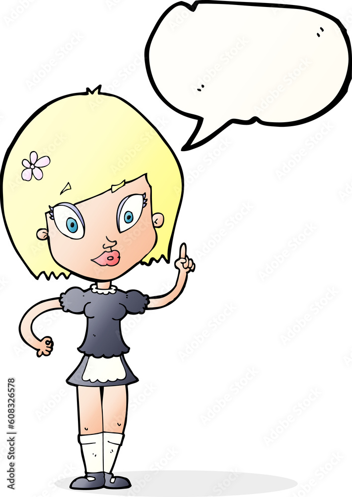 cartoon pretty maid with speech bubble cartoon pretty maid with speech bubble