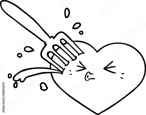 cartoon love heart stuck with fork
