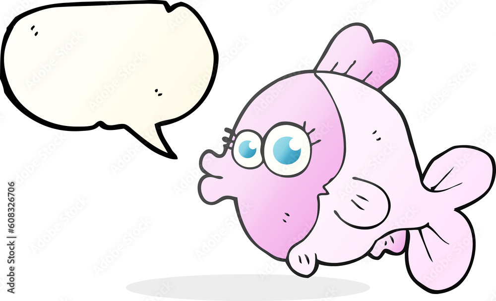 funny freehand drawn speech bubble cartoon fish with big pretty eyes