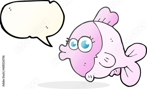 funny freehand drawn speech bubble cartoon fish with big pretty eyes