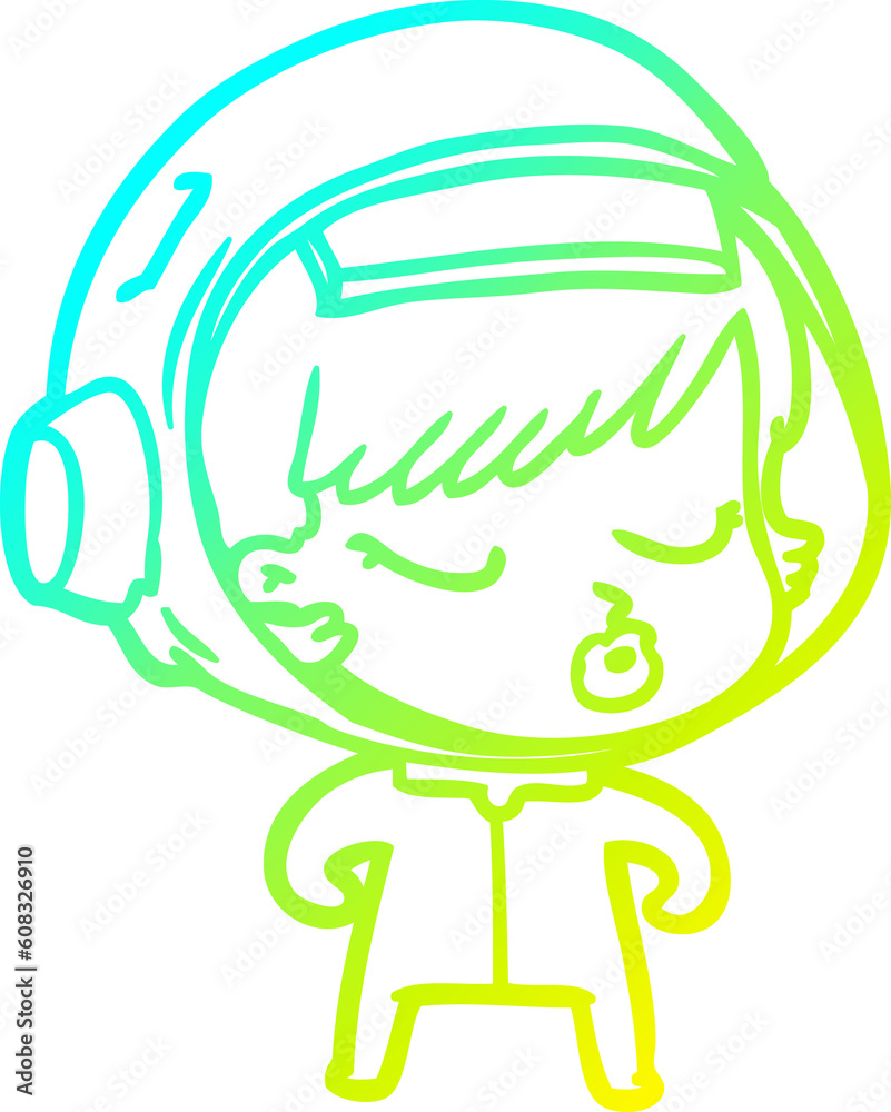 cold gradient line drawing of a cartoon pretty astronaut girl cold gradient line drawing of a cartoon pretty astronaut girl