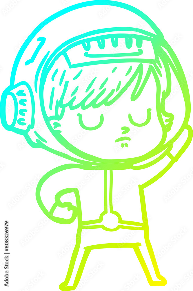 cold gradient line drawing of a cartoon astronaut woman cold gradient line drawing of a cartoon astronaut woman