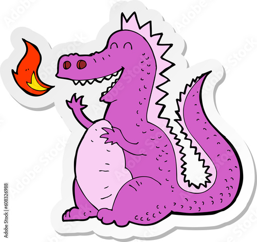 sticker of a cartoon fire breathing dragon