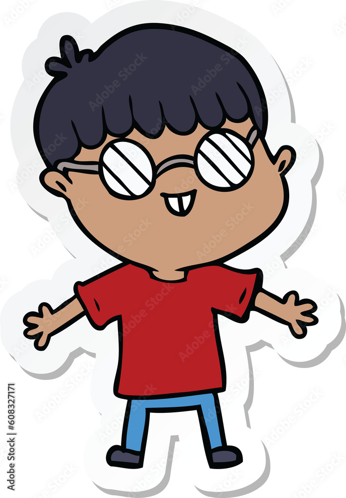 sticker of a cartoon boy wearing spectacles sticker of a cartoon boy wearing spectacles