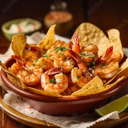 Authentic Mexican Restaurant: Corn Chips with Shrimp. Generative AI
