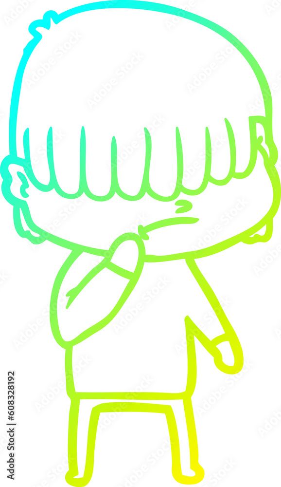 cold gradient line drawing of a cartoon boy with untidy hair cold gradient line drawing of a cartoon boy with untidy hair