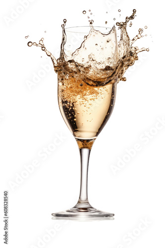 champagne splashing in a glass isolated on a transparent background