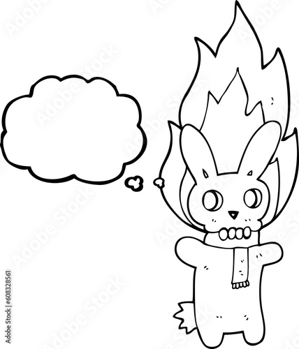 freehand drawn thought bubble cartoon flaming skull rabbit