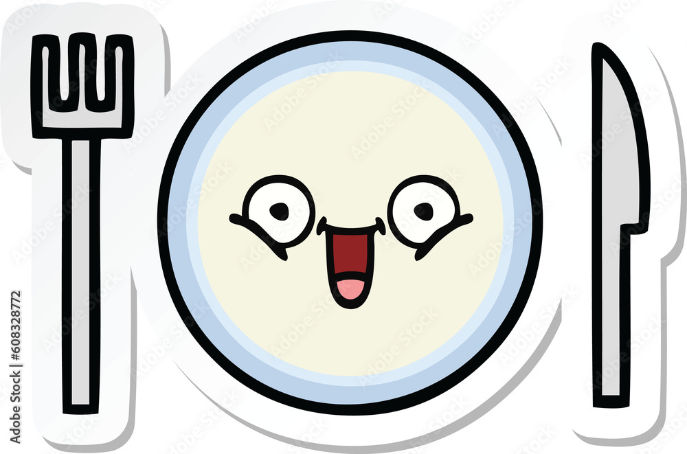 Fototapeta premium sticker of a cute cartoon dinner plate