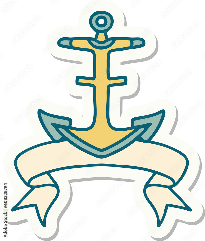 tattoo style sticker with banner of an anchor tattoo style sticker with banner of an anchor