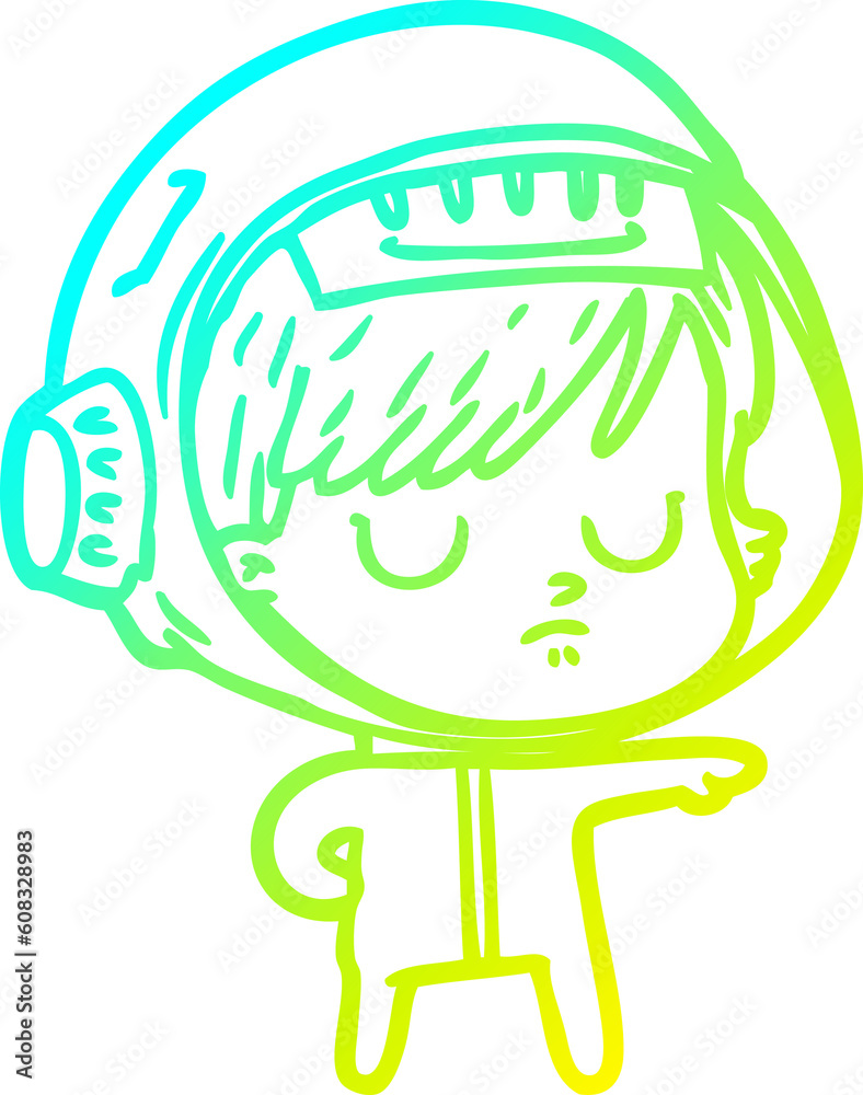cold gradient line drawing of a cartoon astronaut woman cold gradient line drawing of a cartoon astronaut woman