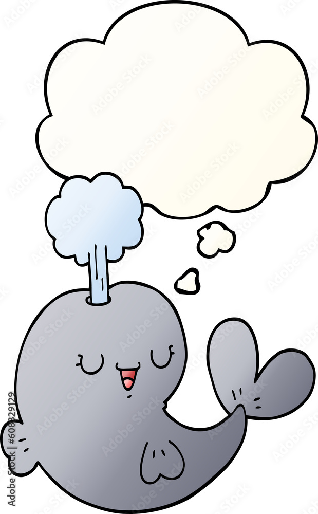 cartoon whale with thought bubble in smooth gradient style