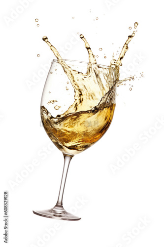 white wine splashing in a glass isolated on a transparent background