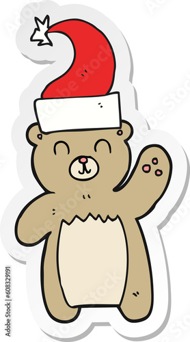 sticker of a cartoon teddy bear waving © lineartestpilot