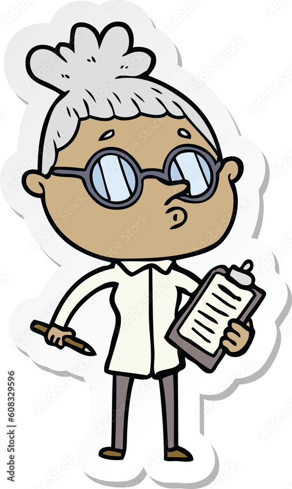 sticker of a cartoon woman wearing glasses sticker of a cartoon woman wearing glasses