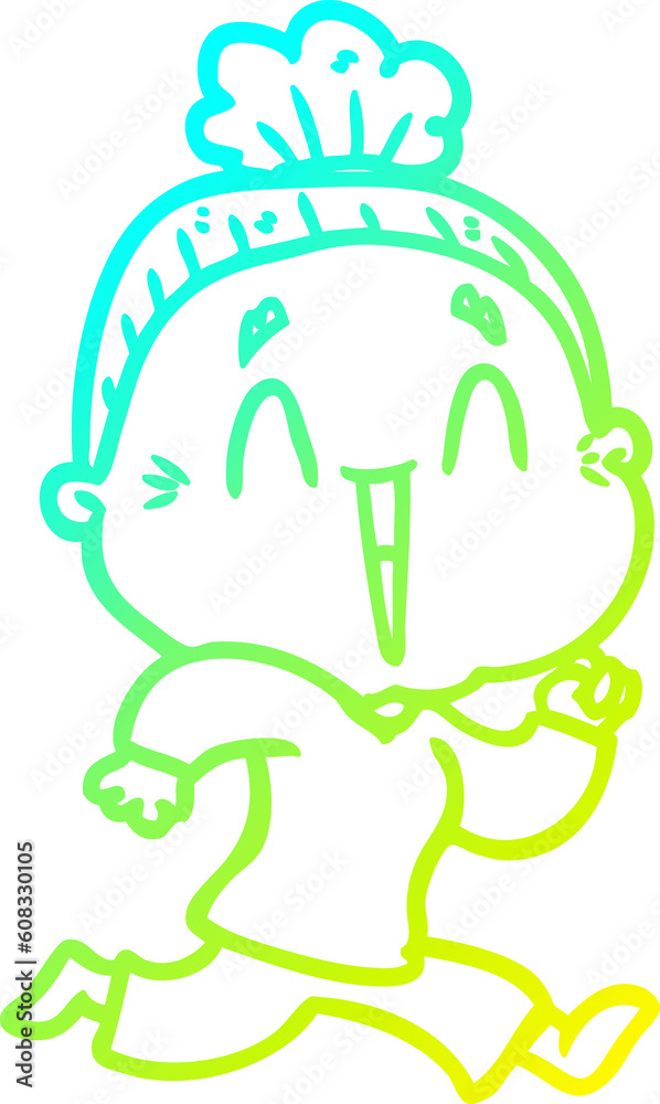 cold gradient line drawing of a cartoon happy old lady cold gradient line drawing of a cartoon happy old lady
