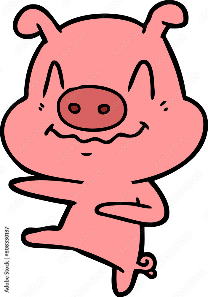 nervous cartoon pig dancing