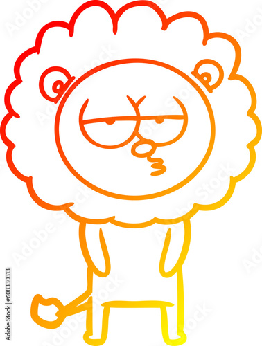 warm gradient line drawing of a cartoon tired lion