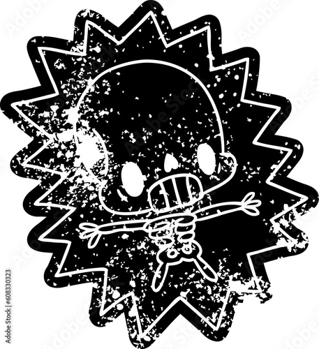 Schilderij op canvas grunge distressed icon kawaii electrocuted skeleton
