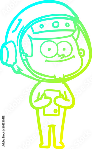 cold gradient line drawing of a happy astronaut cartoon