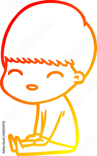 warm gradient line drawing of a happy cartoon boy